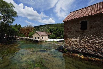 Fototapeta na wymiar Beautiful Skradinski Buk Waterfall In Krka National Park - Dalmatia Croatia, Europe