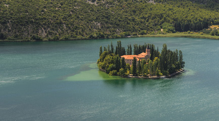 Obraz premium Island of Visovac monastery in Krka national park, Dalmatia, Croatia