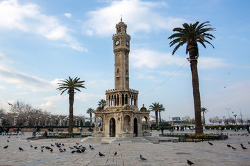 Izmir / Turkey, 20 December 2018, Izmir Old Clock Tower, Konak Square