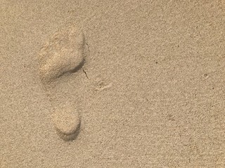 Fototapeta na wymiar One side foot on the beach sand with copy space.