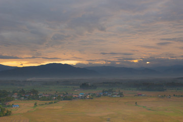 Obraz premium Sunrise with twilight from Nan province, Thailand. Sky, mountain soft and blur background.