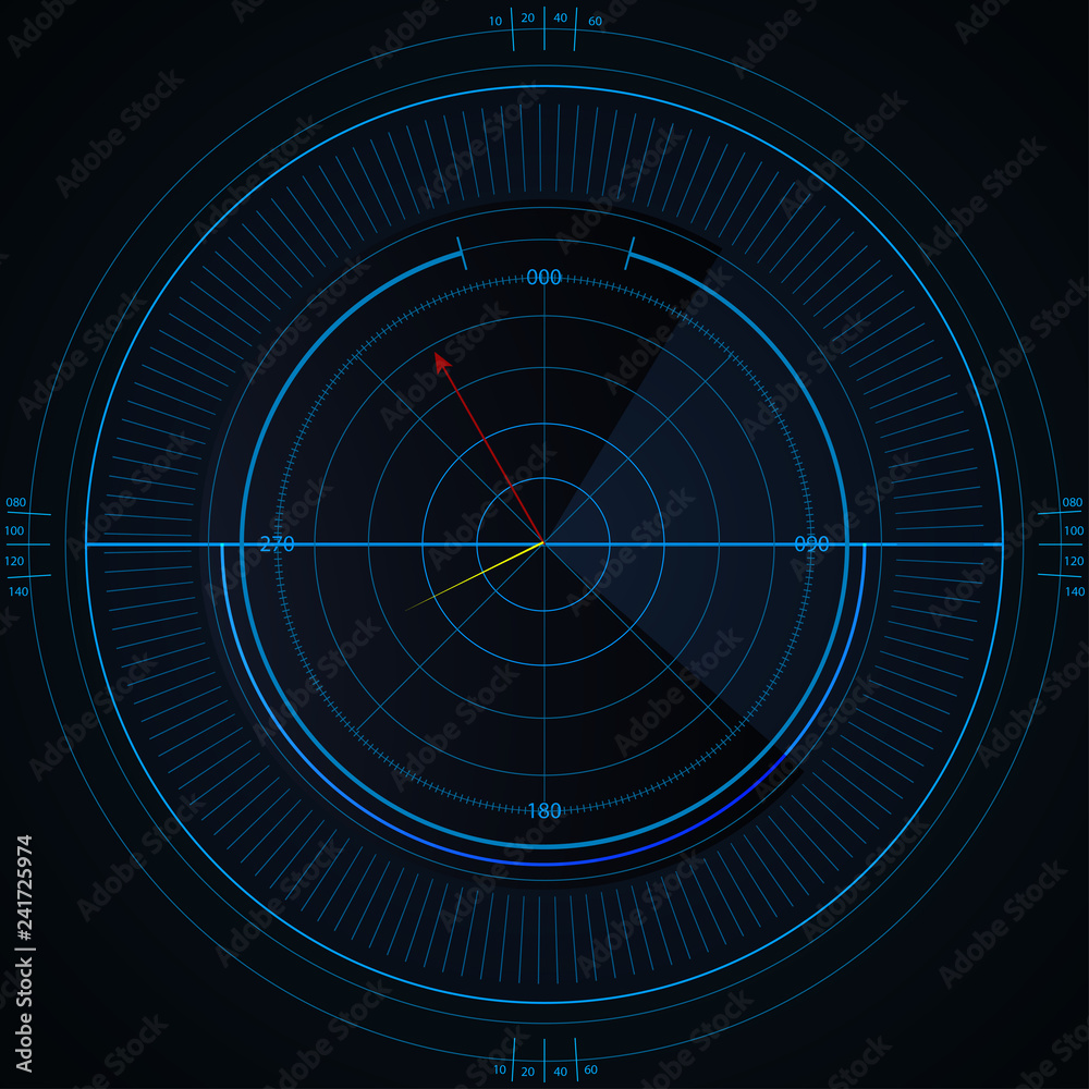Wall mural digital blue vector radar with targets on monitor in searching. futuristic interface hud design. mil