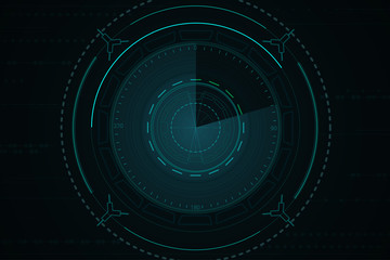 Digital blue vector radar with targets on monitor in searching. Futuristic interface hud design. Military search system. Vector illustration.