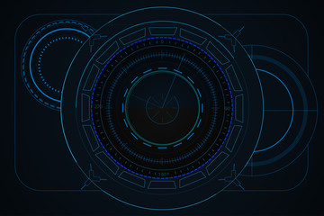 Digital blue vector radar with targets on monitor in searching. Futuristic interface hud design. Military search system. Vector illustration.