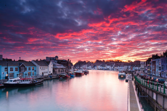 Weymouth Harbour Dorset early Morning with Lifeboat and tall ships