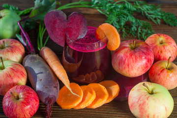 beet juice in glass on  table