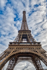 Fototapeta na wymiar Wide shot of Eiffel Tower with dramatic sky in winter - Paris, France