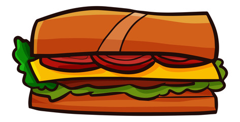 Funny and yummy sandwich in cartoon style - vector