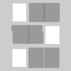 Fototapeta na wymiar File folder with cut tab, disc and ring binder folders with filler paper