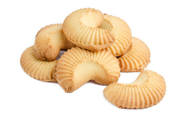 Fresh homemade butter cookies isolated on white background