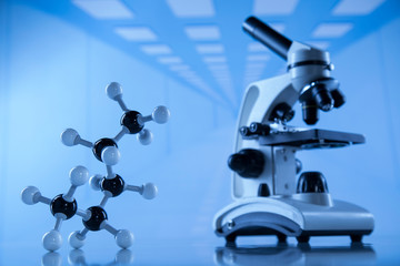 Laboratory equipment, lots of glass filled