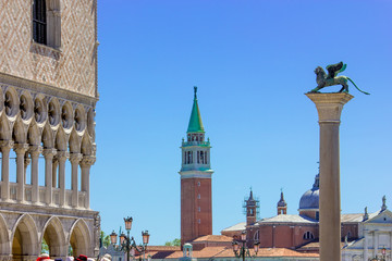 Fototapeta na wymiar View of Doge's Palace facade in Venice, Italy,