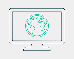 Global communication line icon with Globe and computer monitor symbol.