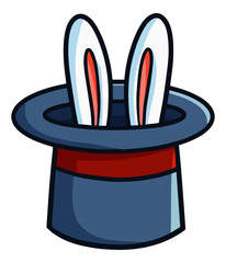 Cute and funny rabbit ears going out from magician's hat - vector