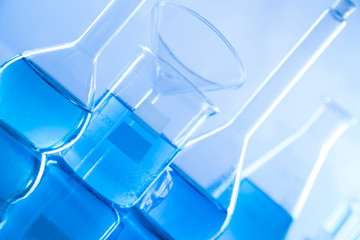 Laboratory equipment, lots of glass filled