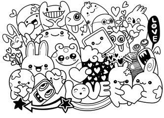 Fototapete Cute Scary Halloween Monsters and Candy ,Set of funny cute monsters, aliens or fantasy animals ,Hand drawn line art cartoon vector illustration © 9george