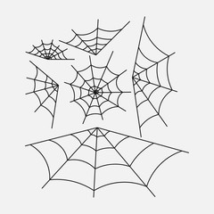 set of spider webs, halloween design, decoration with spider