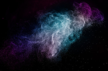 powder of Galaxy and Nebula color spreading for makeup artist or graphic design in black background