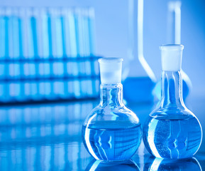 Laboratory equipment, lots of glass filled