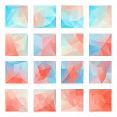 big set blue pink polygonal Mosaic Backgrounds, Low Poly Style, Vector illustration, great design element for brochure, banner, cover, booklet, flyer, web, UI, card, poster and other