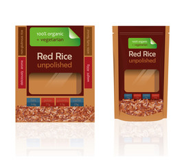 Packaging design rice. Vector illustration. Pack design red rice. Set of two design box.