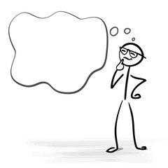 Happy man thinking and blank bubble with copy space - stick figure vector image