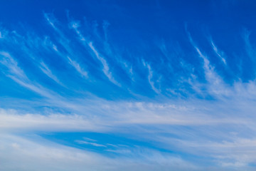 Blue summer sky with low contrasting white clouds abstract background