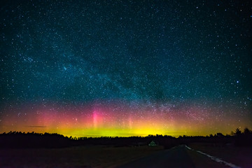 Beautiful Northern lights at night in Lithuania
