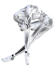 Robot woman. White metal droid. Android girl. Artificial Intelligence. Conceptual fashion art. Realistic 3D render illustration. Studio, isolate, high key.