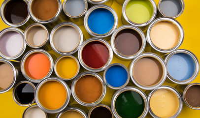 Colours paint can, yellow background