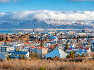 Cityscape viewpoint of Reykjavik from Perlan, Iceland - obrazy, fototapety, plakaty