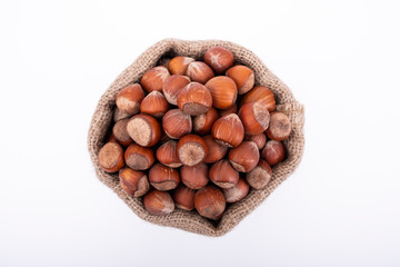 Top view of hazelnuts isolated on white background