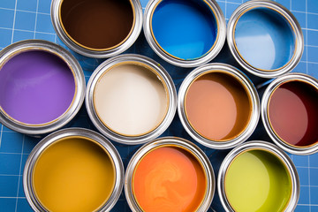 Metal cans with color paint.