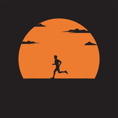 Silhouette a man running exercising in the outdoors park with the sun background