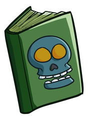 Funny and scary horror book with skull image on cover for Halloween - vector.