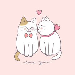 Cartoon cute Valentines day couple  cats vector.