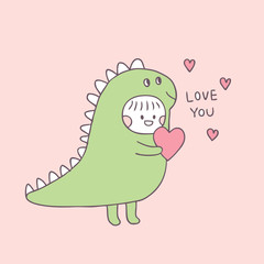 Cartoon cute Valentines day girl and love vector.