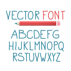 Vector Font with Pencil. Alphabet Typography Design.