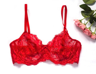 red lace bra on white background