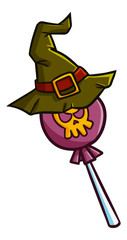 Funny and scary candy wearing witch hat for Halloween - vector.