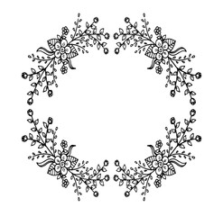 Decorative frame composition with, flowers, ornate elements in doodle style. Floral, ornate, decorative design elements