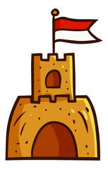 Funny and cute sand castle with flag - vector