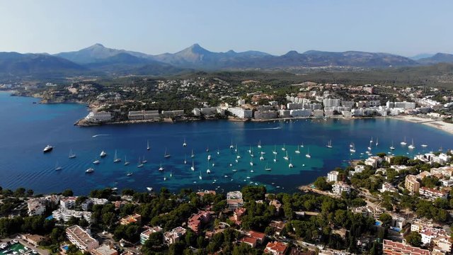 Aerial view, flight over Santa Ponca and the marina, Calvia, Mallorca, Spain