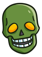 Funny and scary green skull mask smiling for Halloween - vector.