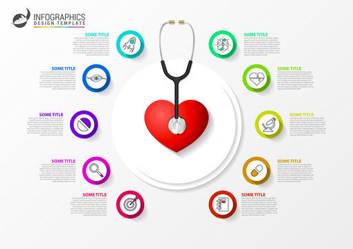 Medical and Health. Infographic design template with stethoscope