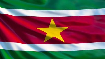 Obraz premium Suriname flag. Waving flag of Suriname 3d illustration
