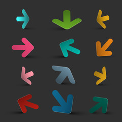 Arrows on Dark Background. Colorful Vector 3D Arrow Collection.