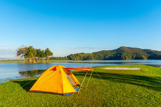 Camping tent on the mountain at Mae Puem National Park in Phayao northern provinces of Thailand.