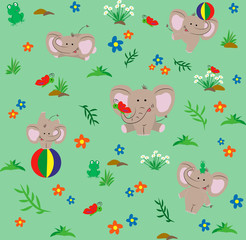 Seamless pattern with nice hand-drawing elephants. Cartoon style. Vector illustration.