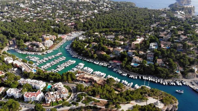 Aerial view, flight over Santa Ponca and the marina, Calvia, Mallorca, Spain